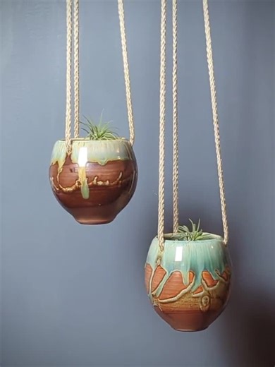 Handmade Ceramic Hanging Planter | Chocolate Blue Glaze, Drainage Hole - Etsy