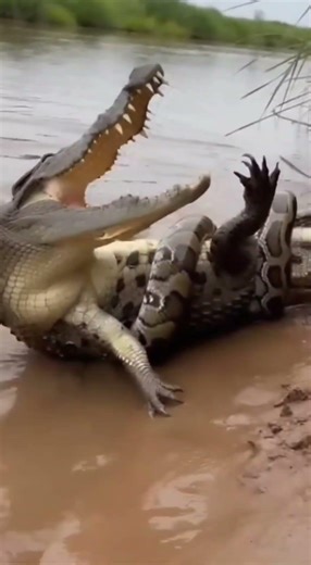 Crocodile vs Python 😱🐊🐍 | Brutal Riverbank Fight Caught on Phone