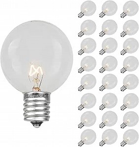Novelty Lights 25 Pack G50 Outdoor Patio Globe Replacement Bulbs, Clear, E17/C9 Intermediate Base, 7 Watt