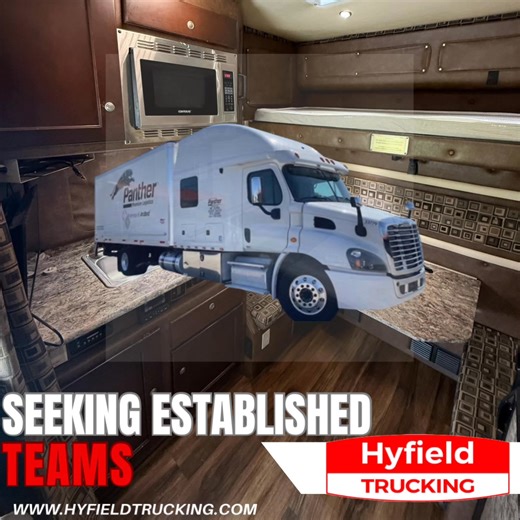 Hit the road in comfort! 🛣️ Hyfield Trucking is seeking same-household OTR teams to drive our modern custom sleepers. Adventure starts here! 🌎✨ #HyfieldTrucking #OTRDrivers #TeamDrivers #SameHouseholdTeams #OverTheRoadLife #CustomSleepers | Hyfield Trucking