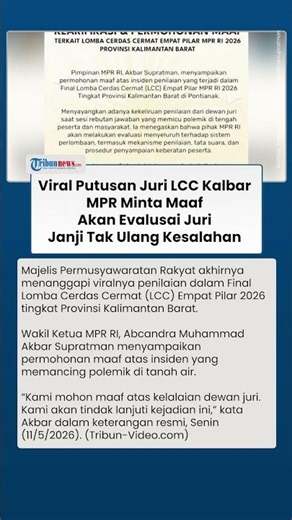 MPR Minta Maaf usai Viral Juri LCC Kalbar Salahkan Jawaban SMAN 1 Pontianak, Janji Evaluasi