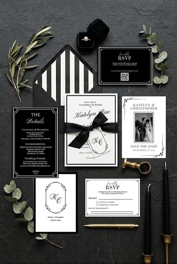 Elegant Wedding Invitation Suite Template, Black Tie Design, Canva Editable (digital Download) - Etsy