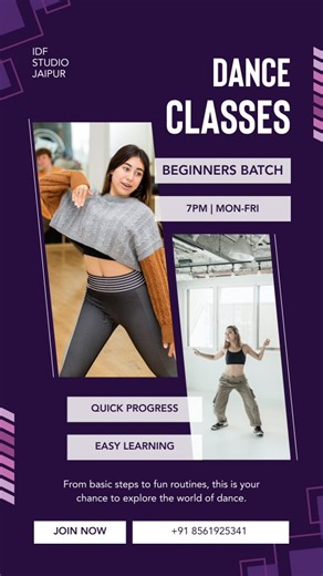IDF STUDIO JAIPUR | DANCE & MUSIC on Instagram: "First step to fire moves 🔥 All ages • All levels • All vibes 📍 IDF Studio Jaipur 🕺 Dance Classes Available: • Kid’s Batch – 4PM | Mon–Fri • Advance Batch – 5PM | Mon–Fri • Beginner’s Batch – 7PM | Mon–Fri • Weekend Batch – 6PM | Sat–Sun ✨ Quick Progress ✨ Easy Learning 📞 Call / WhatsApp: +91 8561925341 [ Dance classes, dance class, dance studio ]"