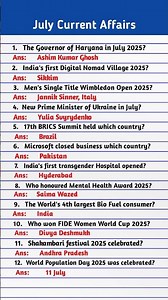 July 2025 current affairs | Part 1 | Current affairs 2025 July | Important July current affairs |