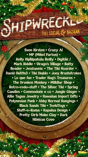 Get ready to (holiday) party! 🎅🎄🍹🌴🏖 Join us on Saturday, December 6th, at the historic WAREHOUSE RESTAURANT for SHIPWRECKED HOLIDAY TIKI SOCIAL AND BAZAAR with tiki arts and wares from dozens of independent artists & vendors, live music by The Volcanics @thevolcanics , DJs @devilone and @dave_salvaje , and tropical cocktails from @thewarehouserestaurant 🎄🎅🏽🎄🍹🎄🗿🎄. ⚓🍹🗿 Shipwrecked is our continuing endeavor to bring the ever-growing tiki community together — to sip, shop, hang out, 