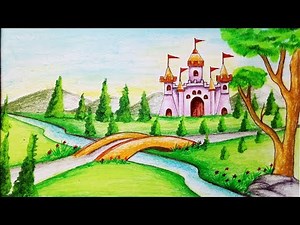 How to draw a scenery of Castle House with oil pastel.Step by step(easy draw)