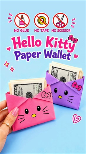 DIY Hello Kitty Paper Wallet 💖 | Cute Origami Craft | No Glue No Scissors | Easy Paper DIY#shorts#yt