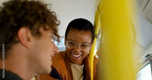 Couple interacting with each other while travelling in bus 4k