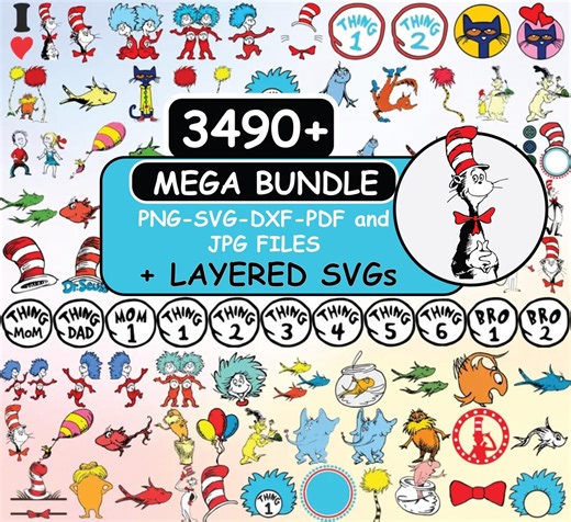 3400+ Dr Seuss Files, Dr Seuss Layered Svg, Dr Seuss Png, Dr Seuss Quotes Clipart for Cricut Vector File, Cat and the Hat, 699 UNIQUE DESIGN - Etsy