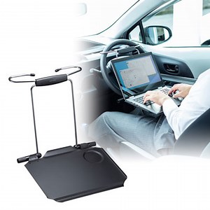 車内テレワーク環境促進。ハンドルやヘッドレストに引っ掛けるノートPCテーブル