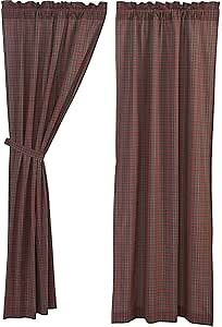 VHC Brands Primitive Rustic & Lodge Window Tartan Plaid Curtain Panel Pair, Valance 16x60, Brick Red