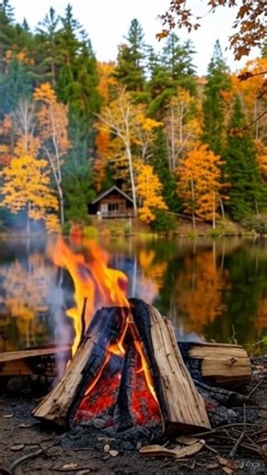 Autumn Campfire Ambience 🔥🍁 | Cozy Lake Cabin Vibes #campfire #autumn #SilentNatureAtmosphere