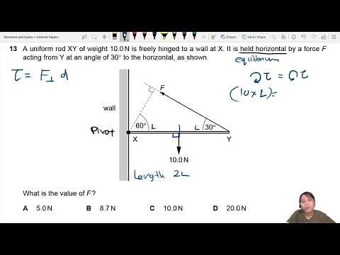 4.2a Ex2 MJ20 P11 Q13 Horizontal Rod Hinged on Wall | May/June 2020 | CIE A Level 9702 Physics