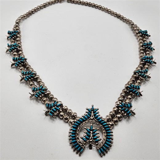 Vintage Zuni Sterling Silver Squash Blossom Necklace: Sleeping Beauty Turquoise - Etsy
