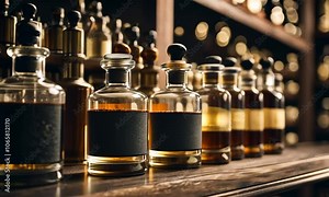 Potions and other materials in an alchemy laboratory.