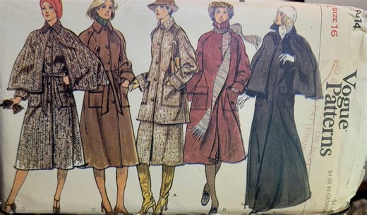 Vintage Vogue 9614 Sewing Pattern – A Line Coat Cape and Skirt, 1970s, Size 16 UNCUT - Etsy