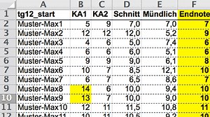 Klassen-/Notenverwaltung mit Excel