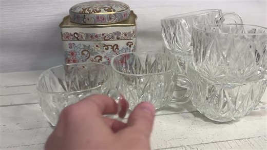 Vintage Set of 6 Clear Glass Teacups | Pressed Glass Punch Cups | Diamond Star Pattern | Mid-century Modern Kitchenware - Etsy