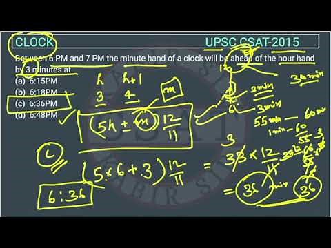 2015 CSAT Clock, PYQ Topic wise Solved paper, Between 6 PM and 7 PM the minute hand of a clock will