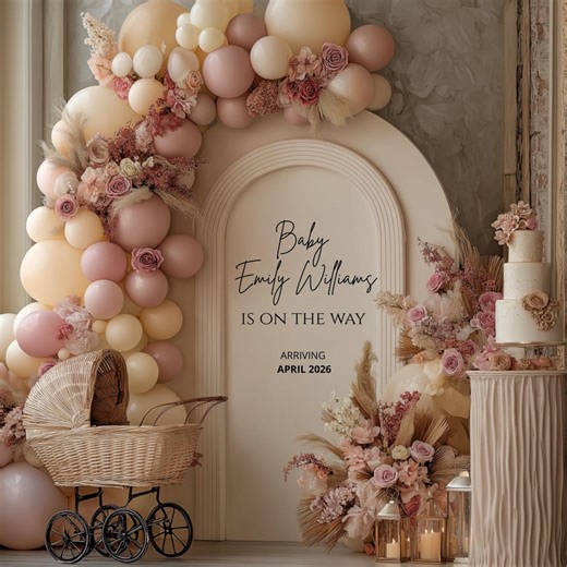 Baby Girl Announcement, Social Media Pregnancy Baloon Arch Announcement, Editable Canva Template - Etsy