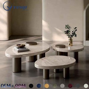 [Hot Item] Luxury Contemporary Oval Coffee Table Travertine Stone Center Tables Living Room Furniture Marble Coffee Table Set