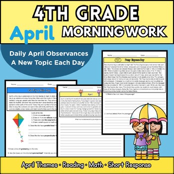 4th Grade April  Morning Work |  Daily ELA & Math Warm-Ups