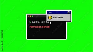 Computer system error message displayed on a black screen with a critical error popup, signifying a denial of permission for a command