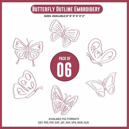 Butterfly Outline Embroidery Design, Silhouette Machine Pattern, 6 Sizes - Etsy