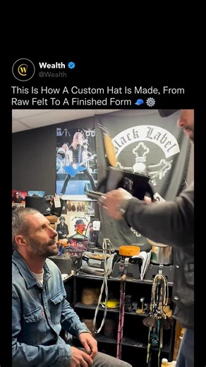 Wealth on Instagram: "This entire hat is created from heat, pressure, and human judgment, not machines. 🔥🧠 This is the full hand-crafting process behind a bespoke hat, made from 100X felt, a dense material selected for its ability to soften under steam, compress under force, and permanently retain structure once cooled. The felt is repeatedly heated to activate its fibers, then blocked and shaped by hand so the material physically memorizes its final form. Every adjustment is deliberate. A few