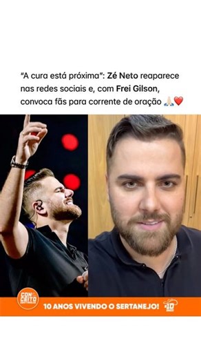 CONCEITO SERTANEJO on Instagram: "Após alguns dias afastado das redes sociais, o cantor Zé Neto reapareceu nesta quarta-feira para dizer que está bem e, segundo ele, muito perto da cura. O sertanejo aproveitou para, junto com Frei Gilson, convocar os fãs e fiéis para rezar na madrugada desta quinta-feira por todas as pessoas que lutam contra a depressão. FORÇA, ZÉ NETO! 🙏🏻❤️🙌🏻 @zenetotoscanooficial @freigilson_somdomonte"