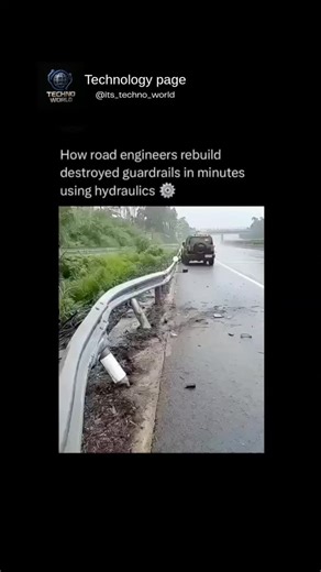 It's Techno World on Instagram: "Rebuilding damaged guardrails in minutes—just watch these road engineers work their magic with hydraulics! 🚧💪 The scene captures a high‑speed repair operation where a skilled team in bright safety gear uses powerful hydraulic tools to straighten and reset a twisted guardrail, restoring safety to the highway in no time. The precision and efficiency of the hydraulic system turn what could be a lengthy, disruptive job into a swift, almost cinematic fix. Every bolt