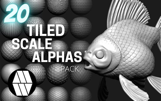 【教程+ZB阿尔法笔刷免费下载】ZBrush 20生物款鱼鳞片alpha灰度图鱼类鱼儿雕刻建模素材分享 欢迎白嫖