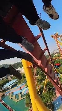 Immersive experience of vertical roller coaster from the first-person perspective. The 80-meter dro
