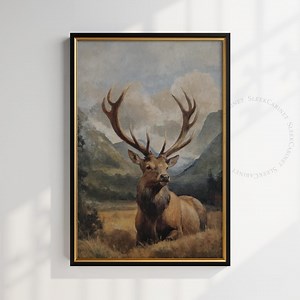 Vintage Elk Painting: Rustic Wildlife Art Print (digital Download) - Etsy