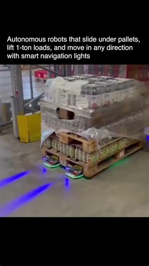 Autonomous robots that slide under pallets, lift 1-ton loads, and move in any direction with smart