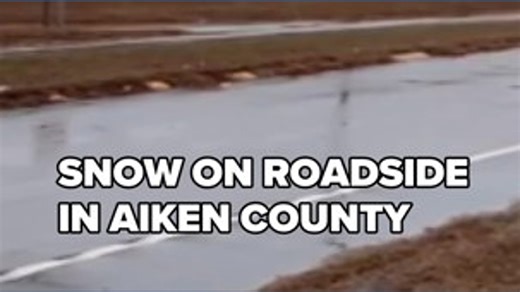Snow falls along roadway in Aiken County