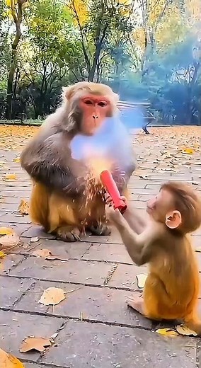 Baby Monkey Pranks Big Monkey with Firework — Instant Regret!” 🐒💥😂