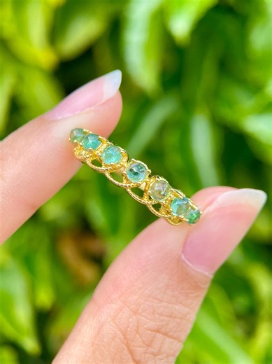 Natural Emerald Band Ring | Sterling Silver Gold Plated | Stacking Adjustable Ring | May Birthstone | Minimalist Green Gemstone Ring Gift - Etsy