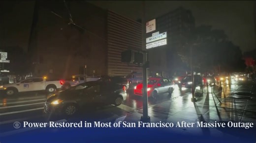 Power has been restored for most of the people in San Francisco who were impacted by a massive power outage that left more than 130,000 customers in the dark on Saturday. PG&E blamed the outages on a fire at one of its substations. | CBS Evening News