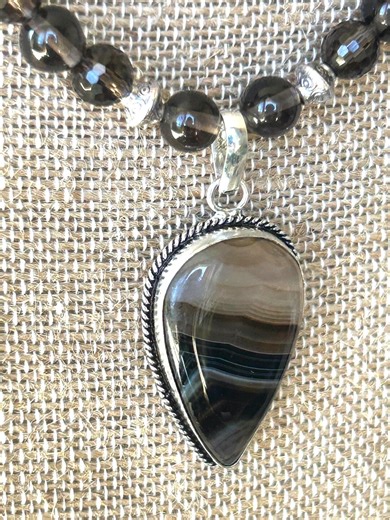 Banded Black Onyx on Smokey Quartz Beaded Necklace Set- 20” - Etsy
