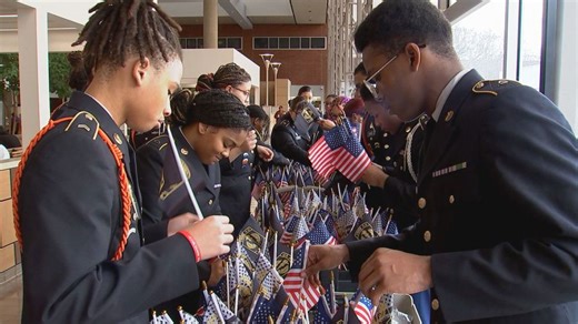 Greensville Army JROTC students distribute flags, express gratitude for veterans