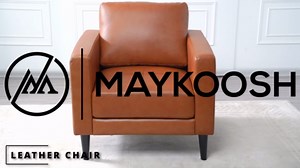 MAYKOOSH Tan Genuine Mid-Century Leather Accent Chair, Sectional Mini Sofa, Small Sofa Bed 53882MK