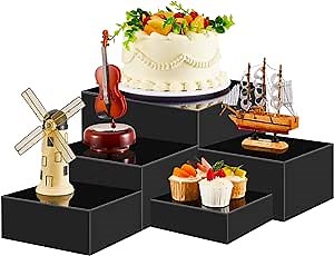 Sintuff 5 Pcs Buffet Risers and Display Stand 6" 7" 8" 9" 10" Large Acrylic Dessert Cupcake Table Stand Set Black Food Display Cube for Jewelry Figures Show Decor, Box Nesting Riser with Hollow Bottom
