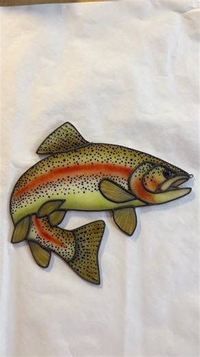 Amy Medve on Instagram: "I custom make every piece of glass in my kiln, trying to get the colour and pattern as close as possible. It’s hard with glass! This project has been one of my all time favourites because rainbow trout are so dang beautiful. glassink.ca #stainedglass #stainedglassart #glassfusing #fusedglass #glassart #fishart #glasskiln #fusedglassart #vancouverislandart #rainbowtrout #trout"