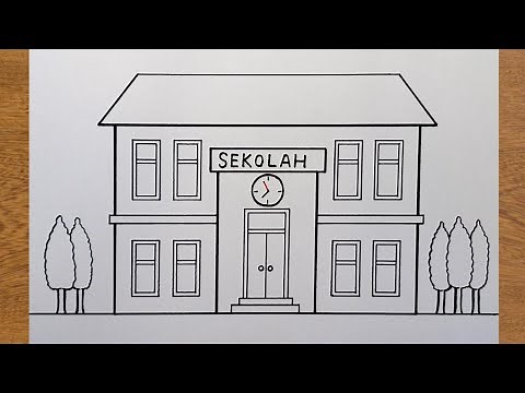 Cara menggambar sekolah yang mudah untuk pemula || Gambar sekolah || How to draw easy school