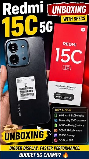 Redmi 15C 5G Unboxing & First Look 🔥 6000mAh Battery | Dimensity 6300 | 120Hz Display #redmi15c5g