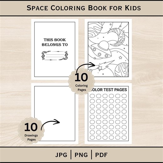 Kids Space Coloring Book | Fun Outer Space Drawings (PNG JPG PDF) - Etsy