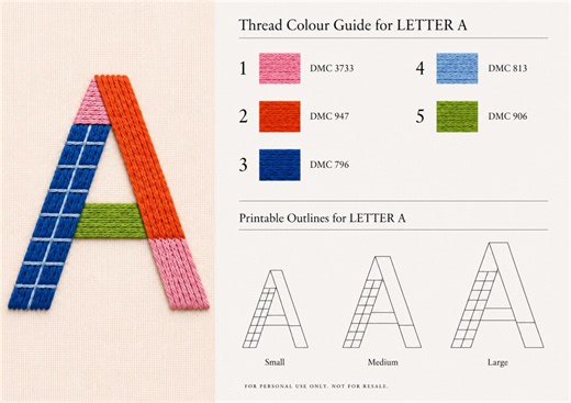 Colour Alphabet Embroidery Pattern PDF | A–Z Letters | Printable Embroidery Designs | DMC Thread Guide | Instant Download - Etsy