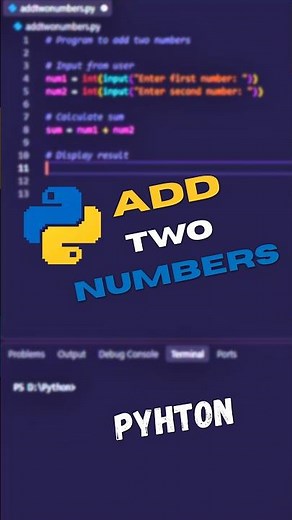 Python Program to Add Two Numbers 🐍 | Beginner Tutorial #shorts