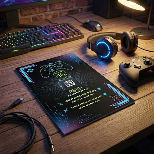 Level up Birthday Invitation Editable Gamer Party Template Video Game Neon Glow Digital Download - Etsy UK